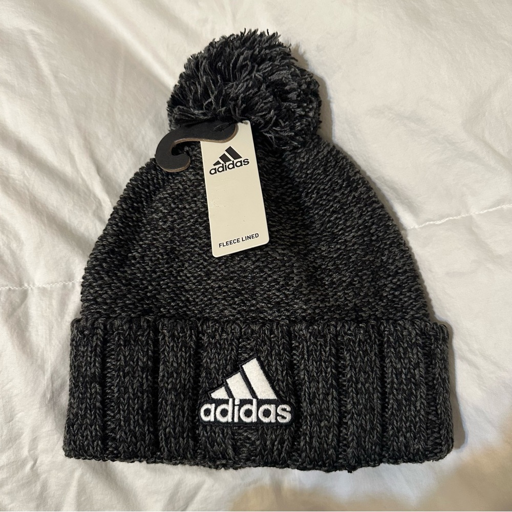 NWT Adidas Unisex Adult Charcoal Recon 3 Ballie Hat with Pom Pom